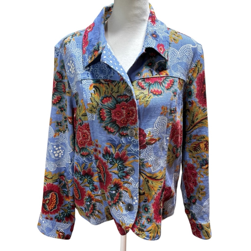 Coldwater Creek Linen Blend Floral Multicolor Jacket Medium